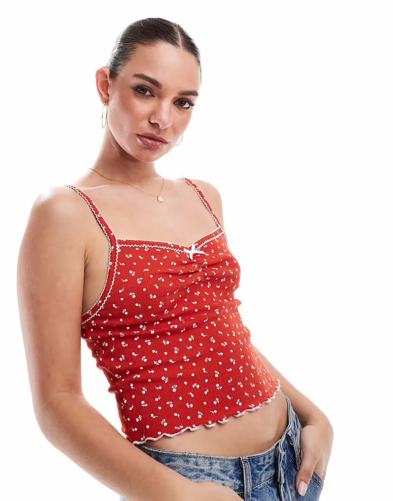 

Укороченный топ-топ Cotton On pointelle cami в красном цвете Cotton:On