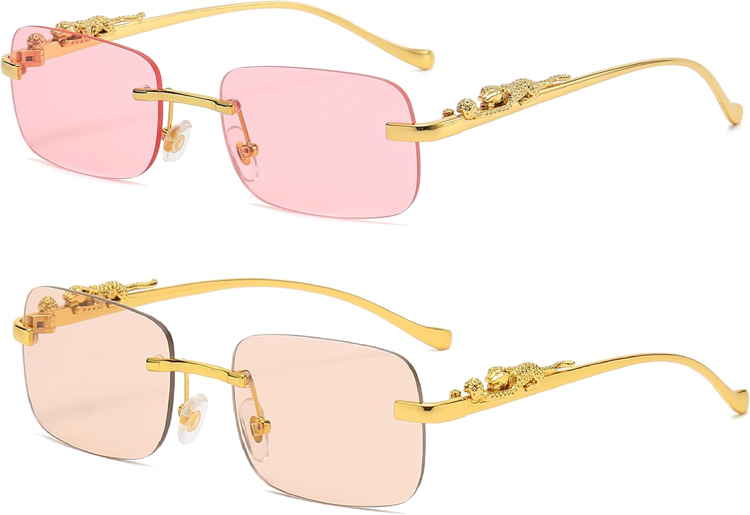 

Безупречные солнцезащитные очки большого размера без оправы для женщин и мужчин. Прямоугольные модные солнцезащитные очки без оправы (2 шт.: розовый и шампань) FLAWLESS EYEWEAR, 2 Pack: Pink and Champagne