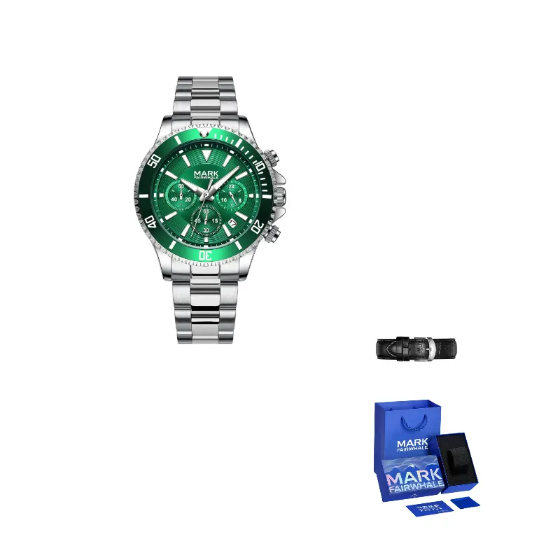 

FAIRWHALE Часы Starlight Collection Green Water God Quartz Movement Metal Strap Watch Men's Watch Green Dial, Green Water God