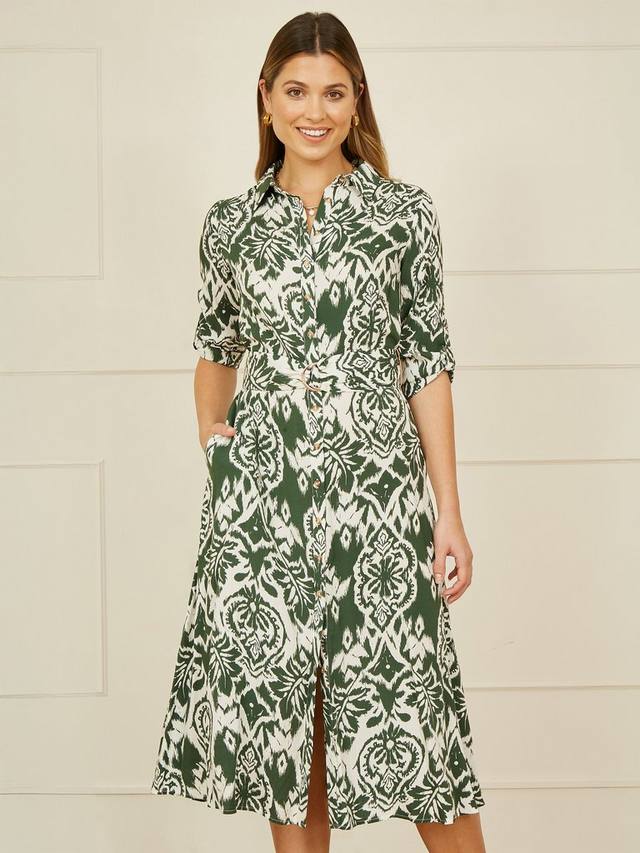 

Геометрическое платье-рубашка ikat Yumi, цвет Green/Cream