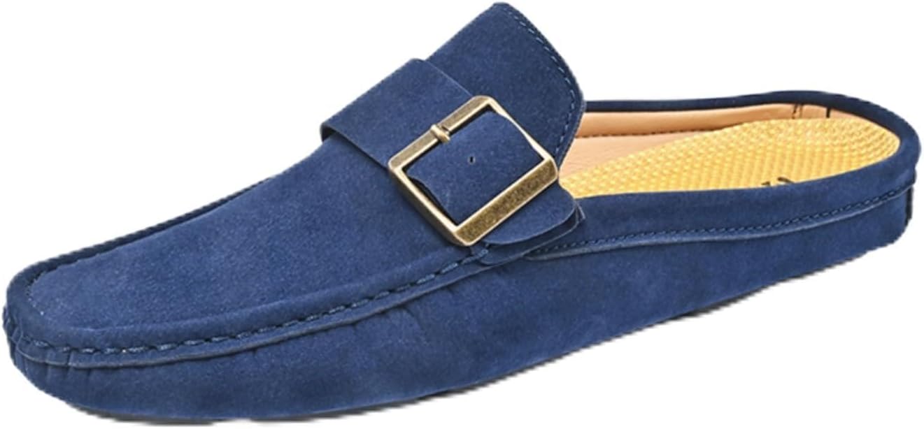 

Мужские замшевые мюли с золотой пряжкой - стильные слипоны без задника, удобная повседневная и офисная обувь Aokisx