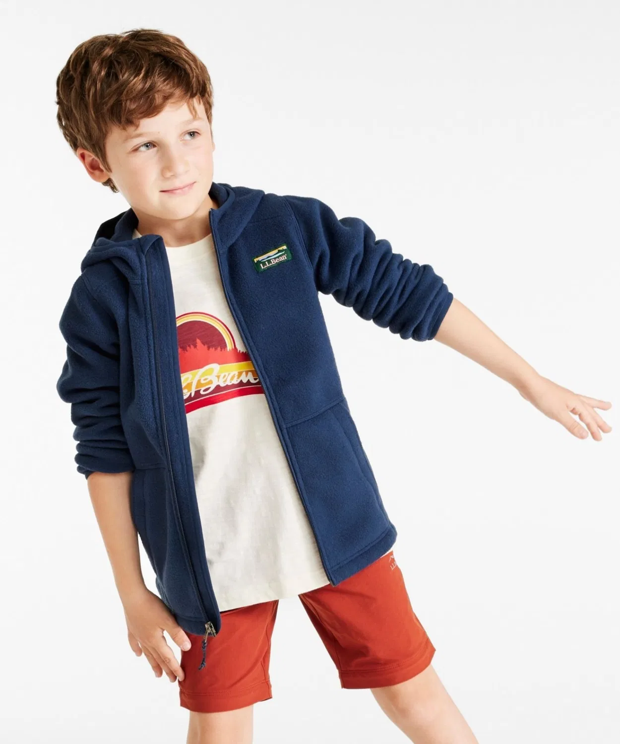 Детская флисовая куртка с капюшоном L.L.Bean, тёмно-синяя