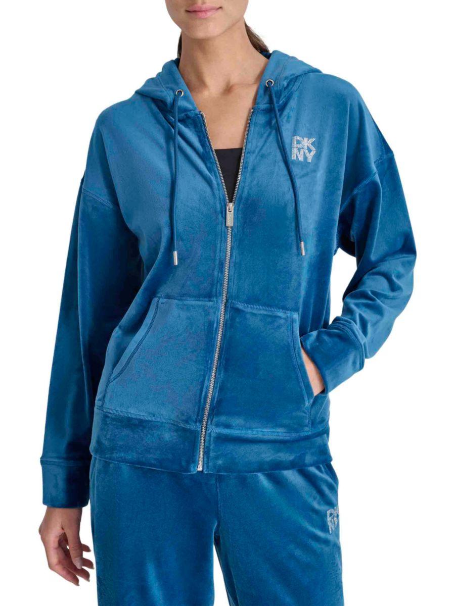 

Толстовка с логотипом, украшенная стразами, на молнии DKNY, синий