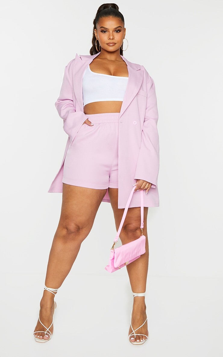 

PrettyLittleThing Лиловые шорты плюс с рюшами на талии