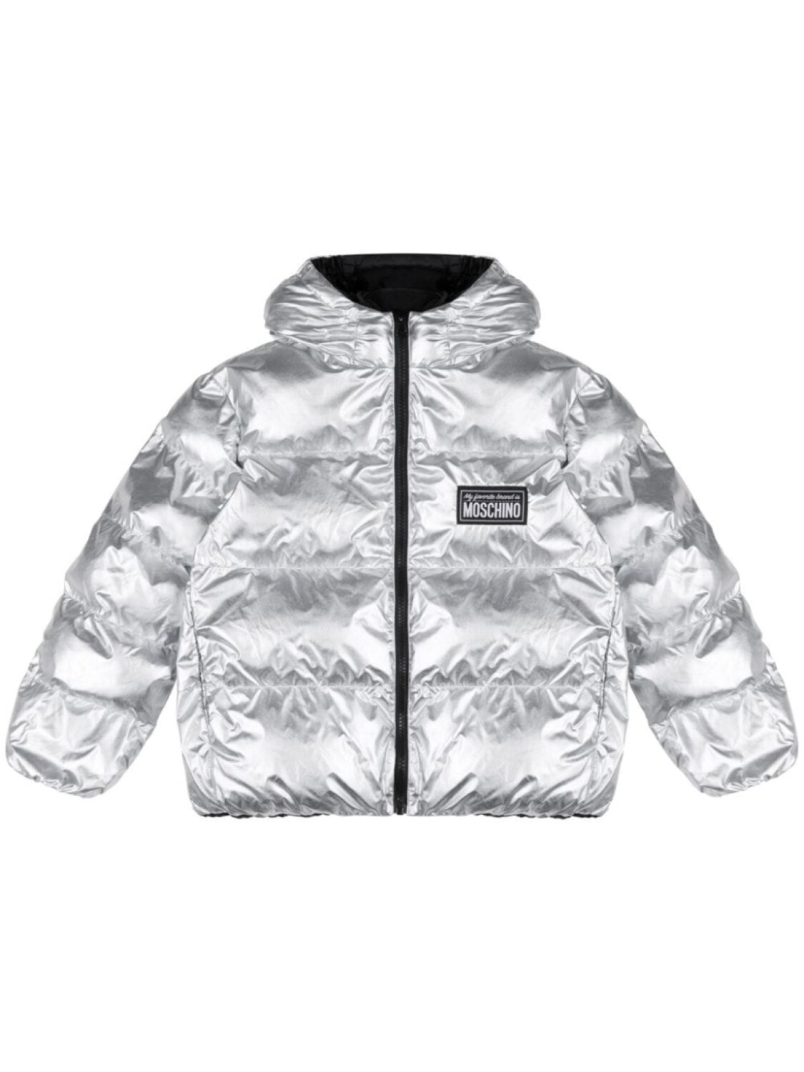 

Moschino Kids пуховик с нашивкой-логотипом, серебристый