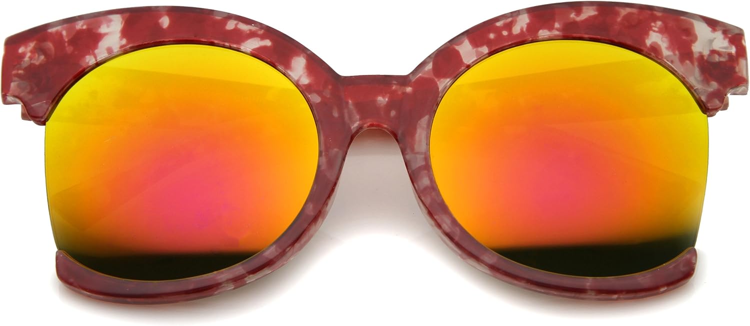 

Женские солнцезащитные очки zeroUV Oversize с боковой оправой, мраморным рисунком, переливающимися линзами и эффектом «кошачий глаз», диаметр линз 59 мм, Red / Magenta Mirror