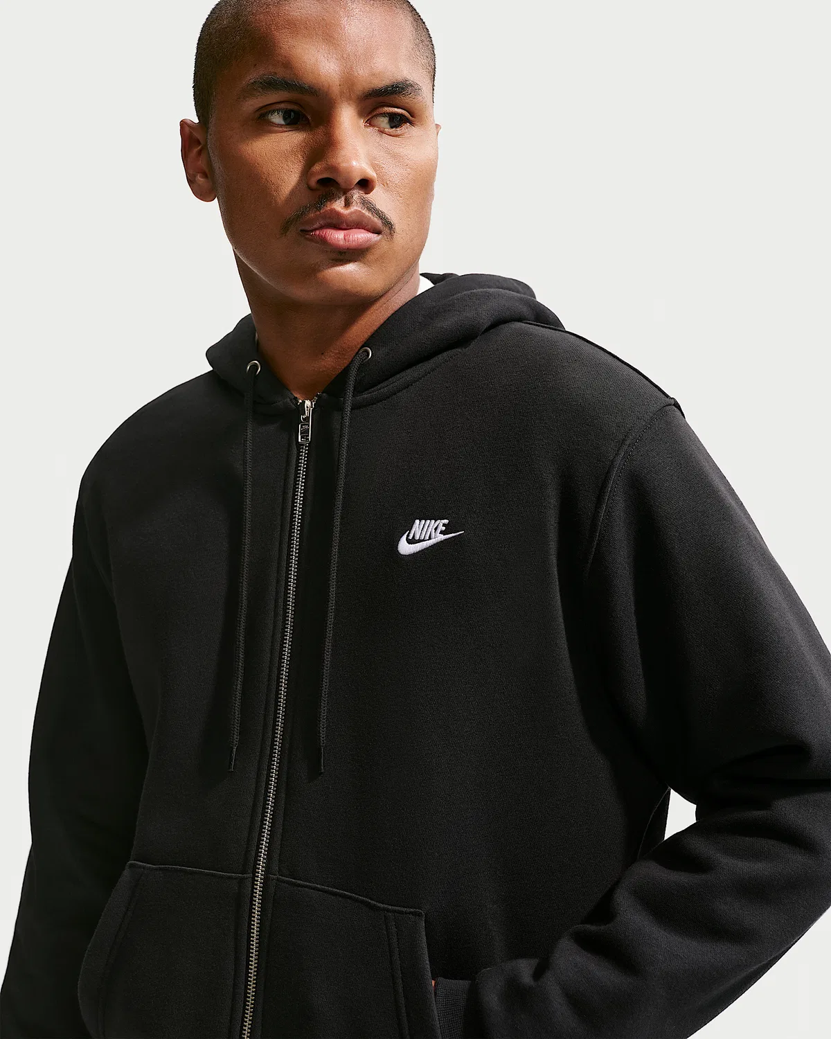 Мужская флисовая кофта на молнии Nike Club, Black/Black/White — фото 3