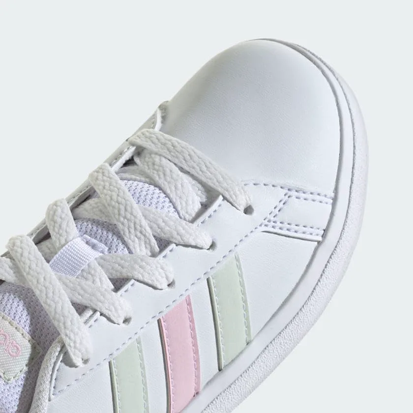 Кроссовки Adidas Grand Court для детей и подростков, повседневные, с шнуровкой (для старших детей), белый/розовый — фото 2