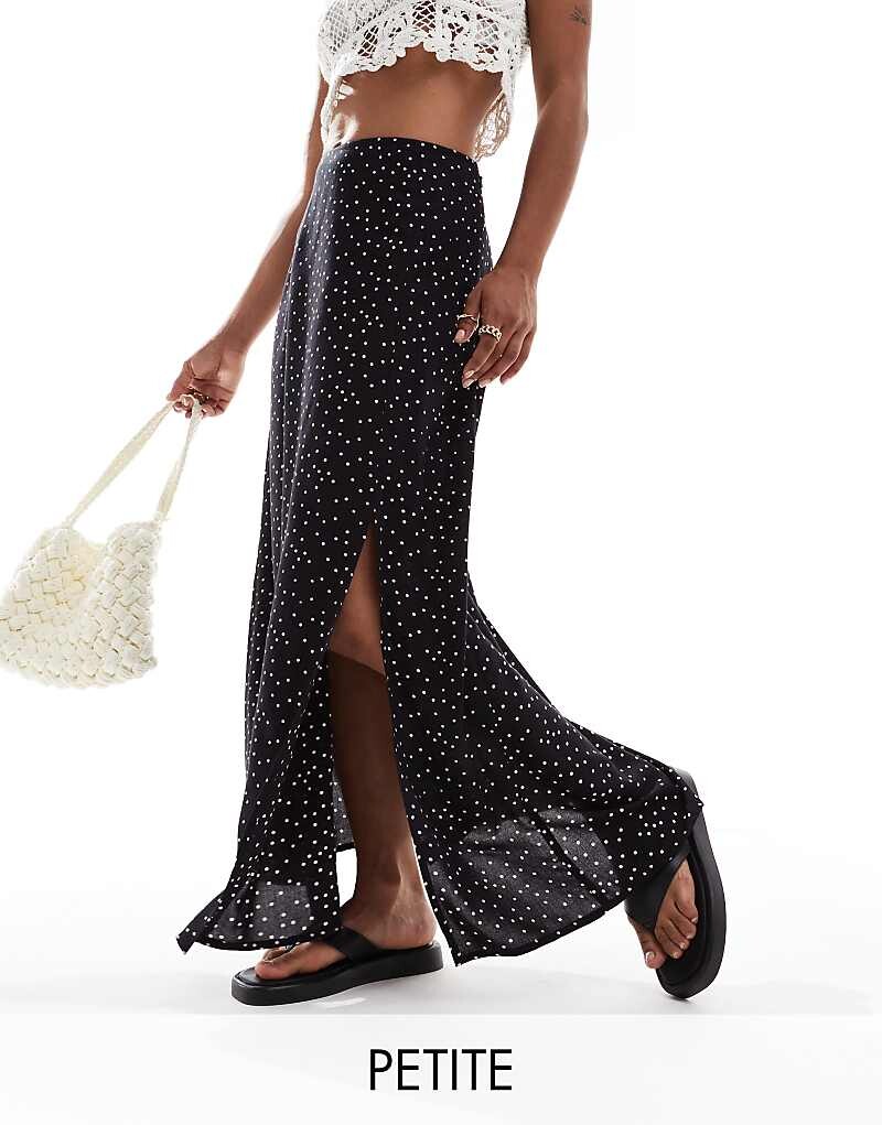 

Юбка макси Miss Selfridge Petite – в горошек, разрезом и эластичным поясом