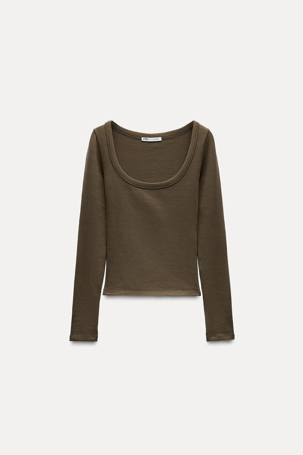

Футболка с длинным рукавом в ребребне ZARA, коричневый/серо-коричневый