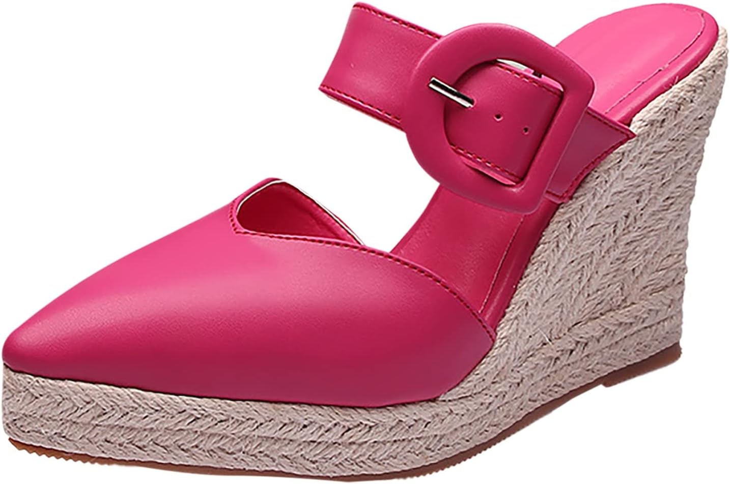 

Женские летние шлепанцы на толстой подошве с танкеткой, плетеные из соломы, повседневные заостренные «рыбацкие» туфли, мужские кожаные обувь с открытым носком Generic, розовый