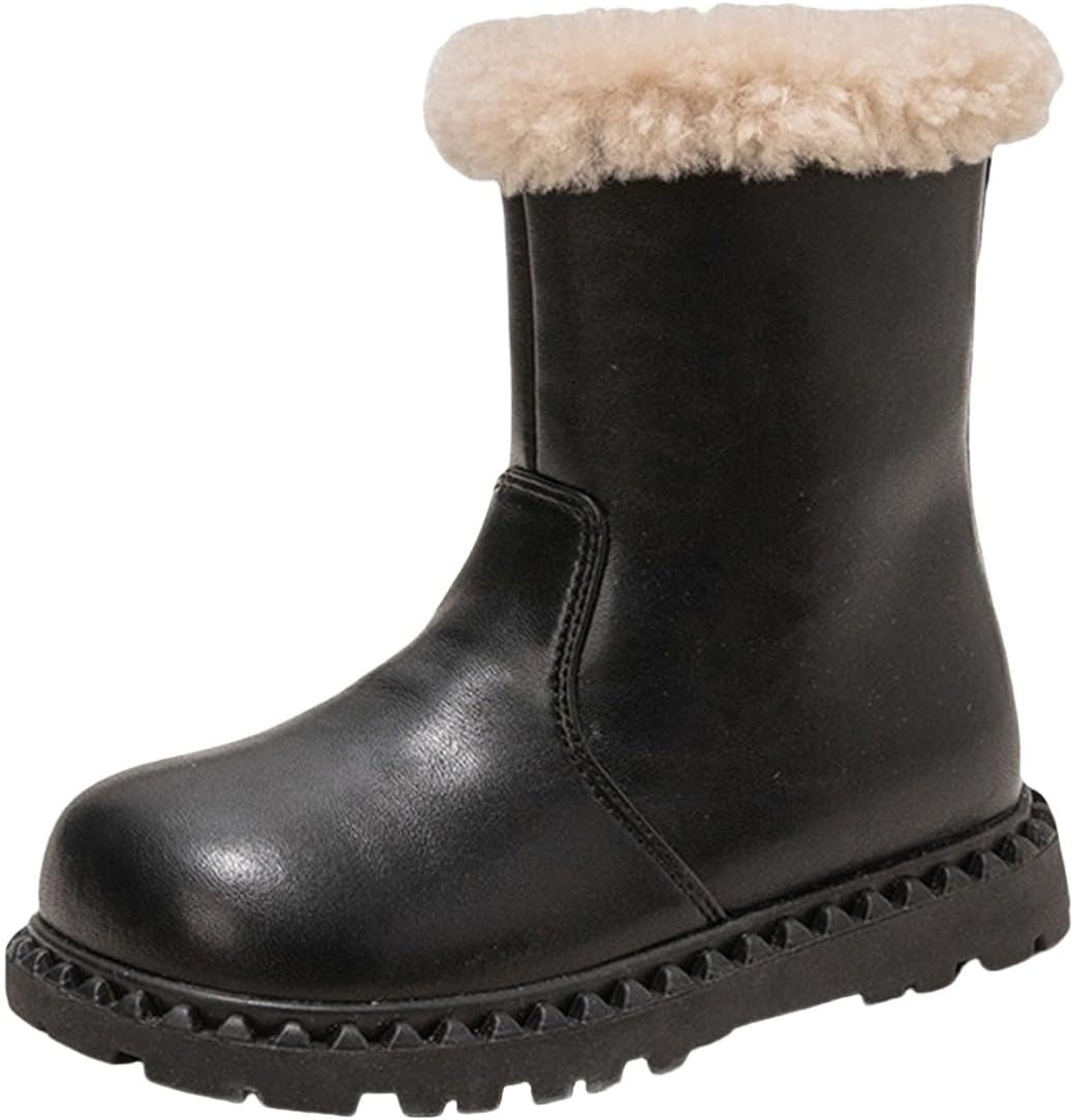 

Кожаные меховые зимние ботинки для девочек, детей и малышей, легкие модные водонепроницаемые удобные лыжные ботинки с противоскользящей подошвой Generic, черный