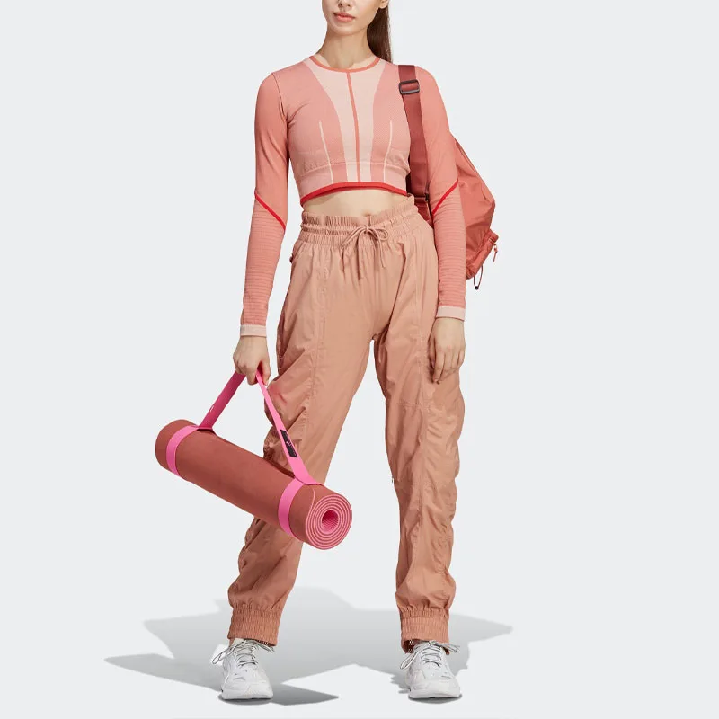 ASU вязаные спортивные штаны женские светло-абрикосовые с манжетами Adidas, Light Apricot — фото 4