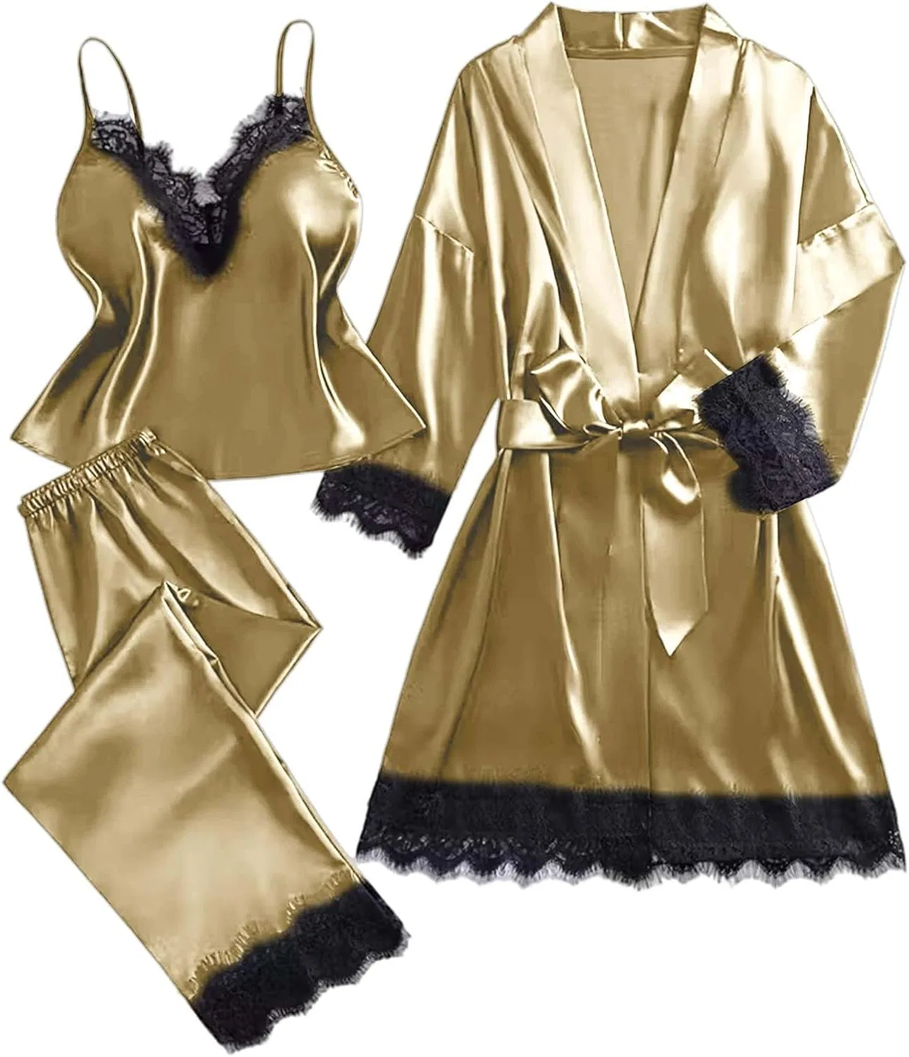Комплект пижамы из сатина, с кружевом, Khaki