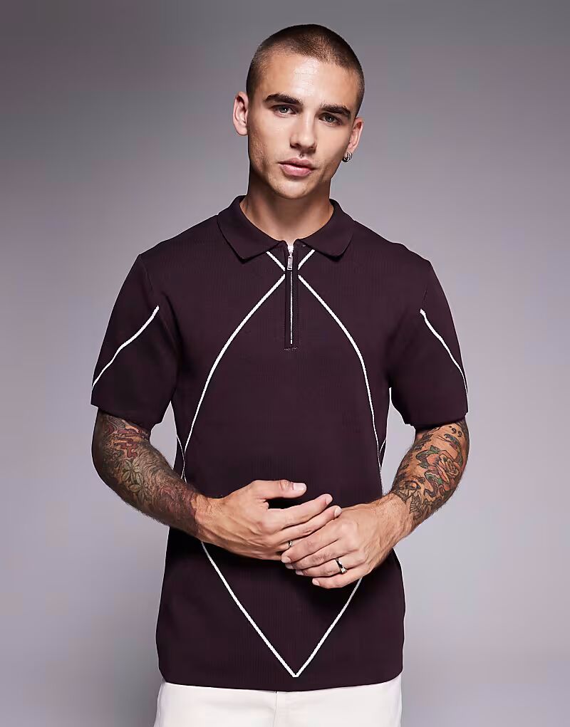 

Трикотажное поло с узором в виде ромбов темно-фиолетового цвета River Island, Фиолетовый, Трикотажное поло с узором в виде ромбов темно-фиолетового цвета River Island