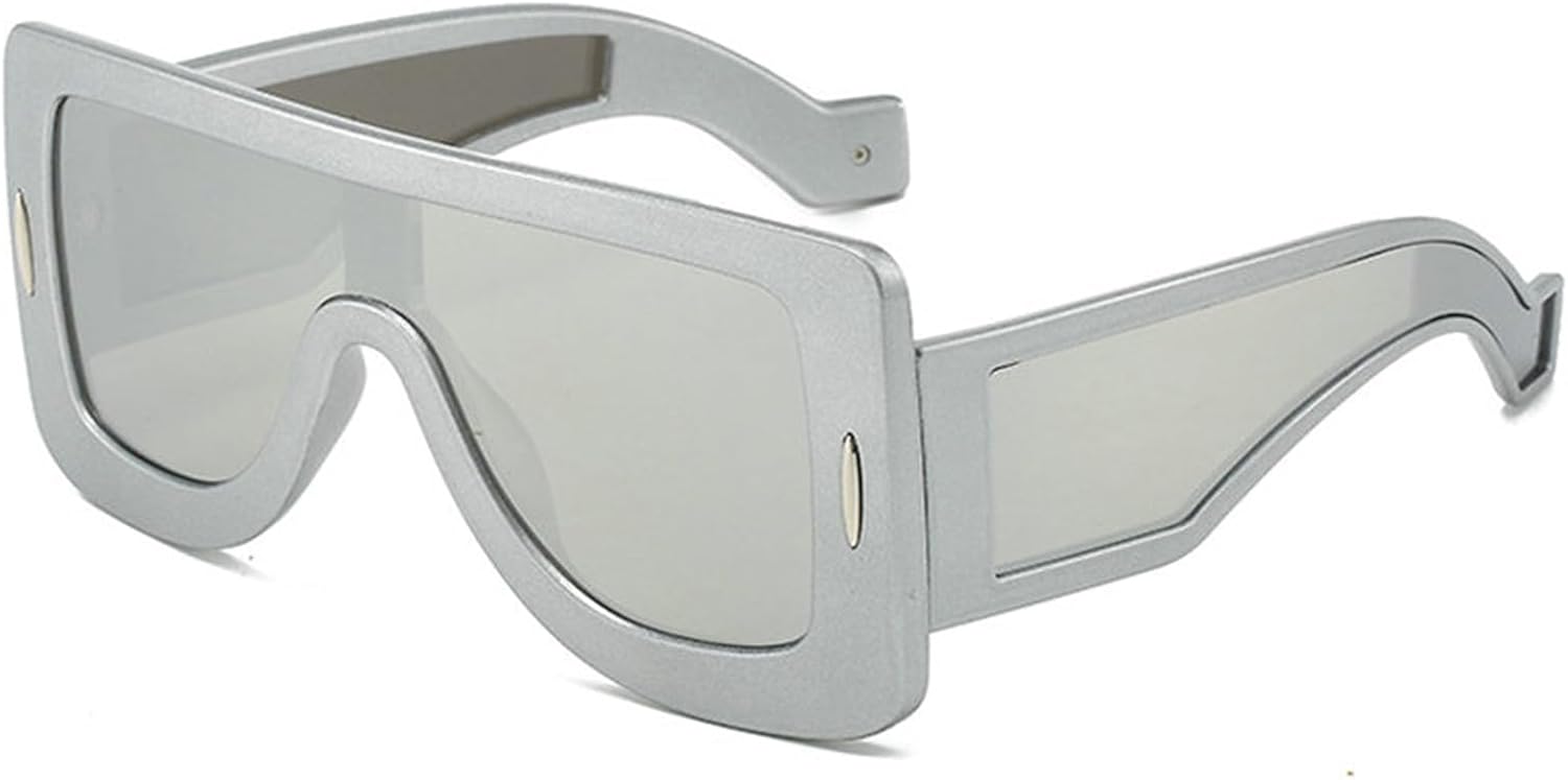 

Солнцезащитные очки Willochra Y2K для женщин и мужчин, модель 2000-х, обтекаемой формы, модные солнцезащитные очки большого размера с защитой от УФ-излучения UV400, Silver Lens