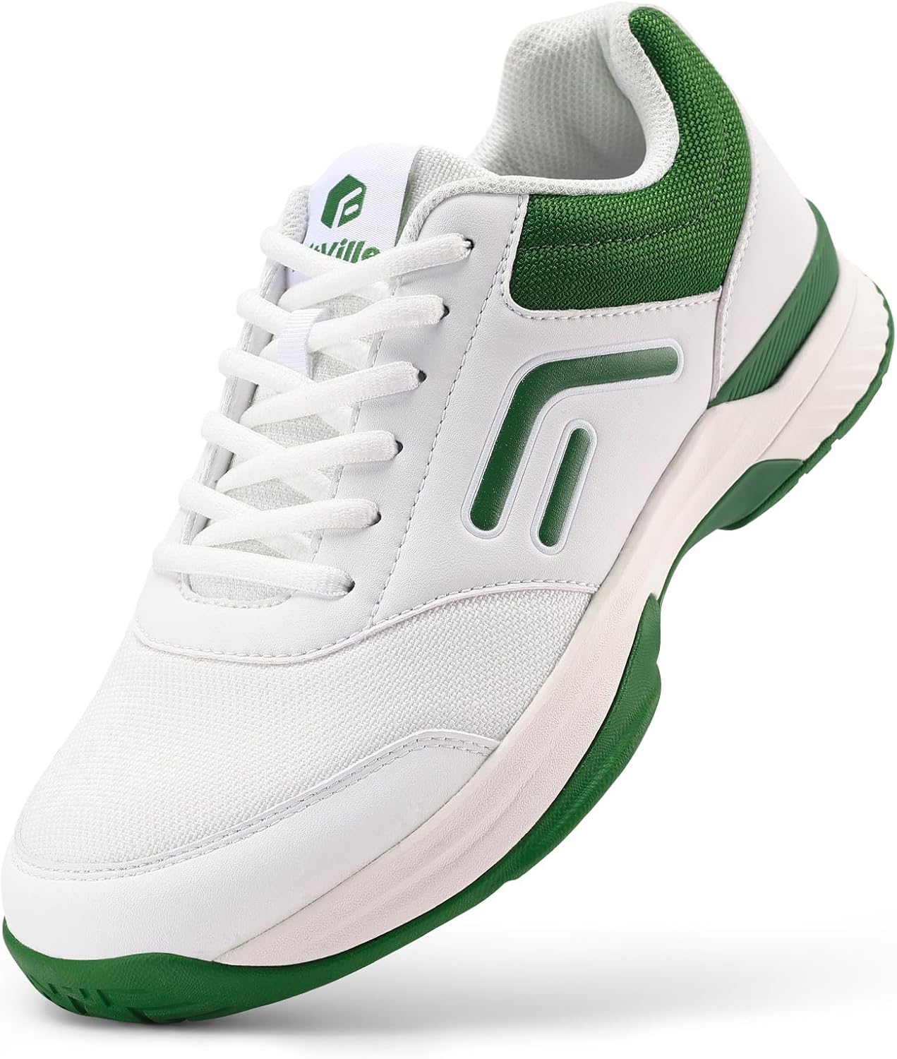 

Мужские кроссовки FitVille Extra Wide для пиклбола, широкие теннисные кроссовки для мужчин, для твердого и грунтового покрытия, для ракетбола и сквоша, дышащие, удобные, легкие, белый/зеленый