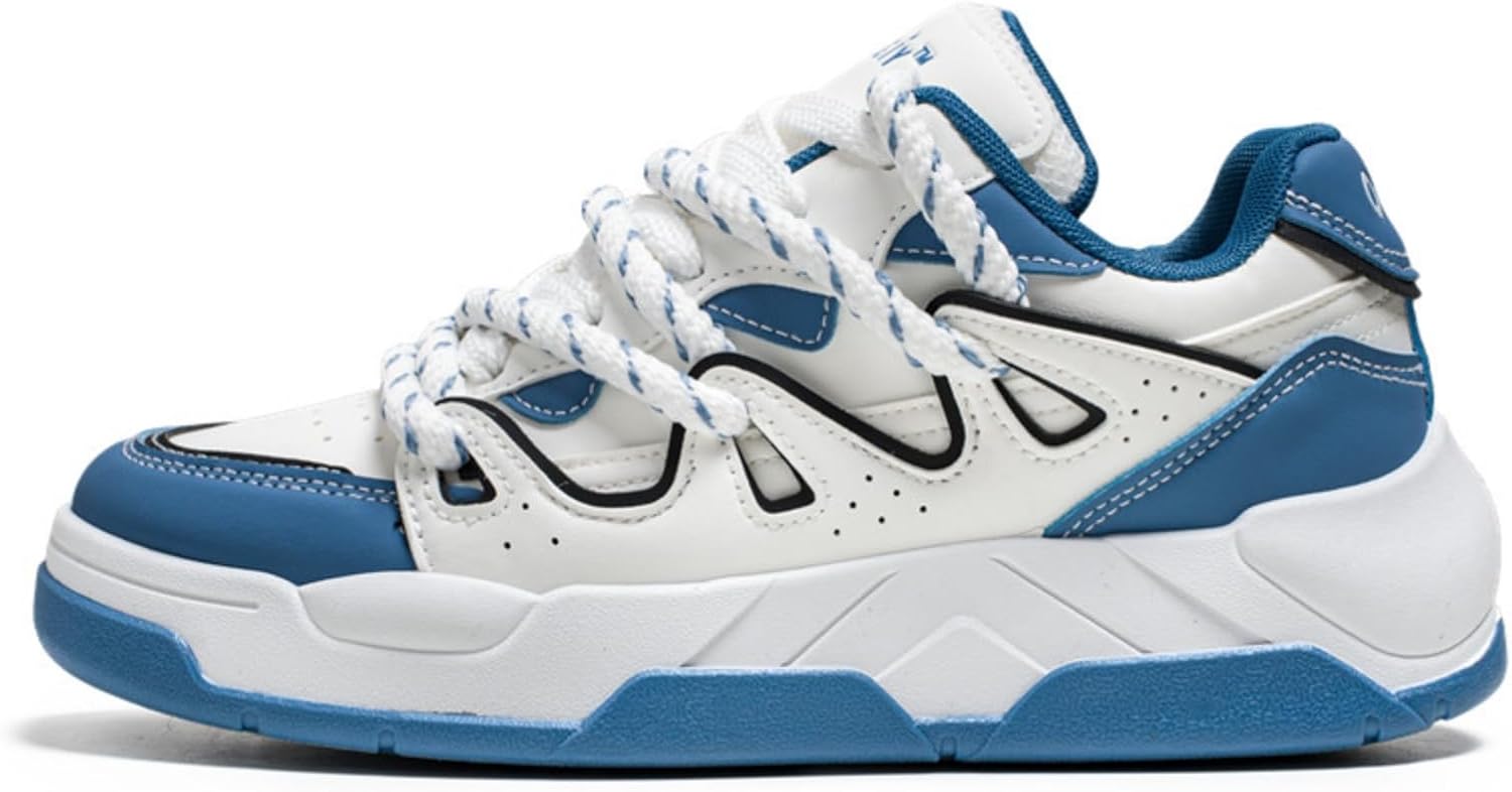 

Мужские модные кроссовки из дышащей кожи с шнуровкой, повседневные, противоскользящие, с круглым носком, на платформе, для вождения, прогулок и тенниса Netehadi, белый/синий