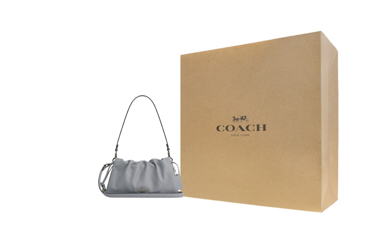 

COACH Сумка Faye Smooth Leather Cloud через плечо средний размер женская серо-голубая