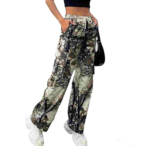 

Женские камуфляжные карго-штаны с кулиской и широкими штанинами Clearflower