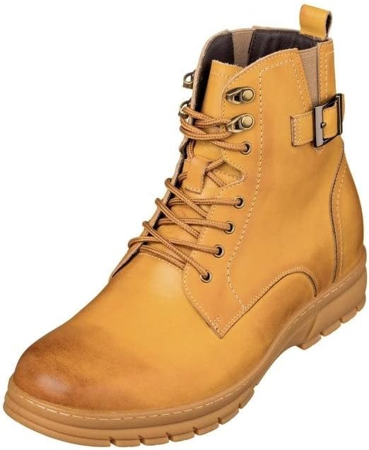 

Мужские невидимые обувные платформы TOTO - светло-коричневые высокие ботинки из премиальной кожи с шнуровкой в стиле милитари - увеличение роста на 7 см - K16205 - размер 6.5 D(M) США