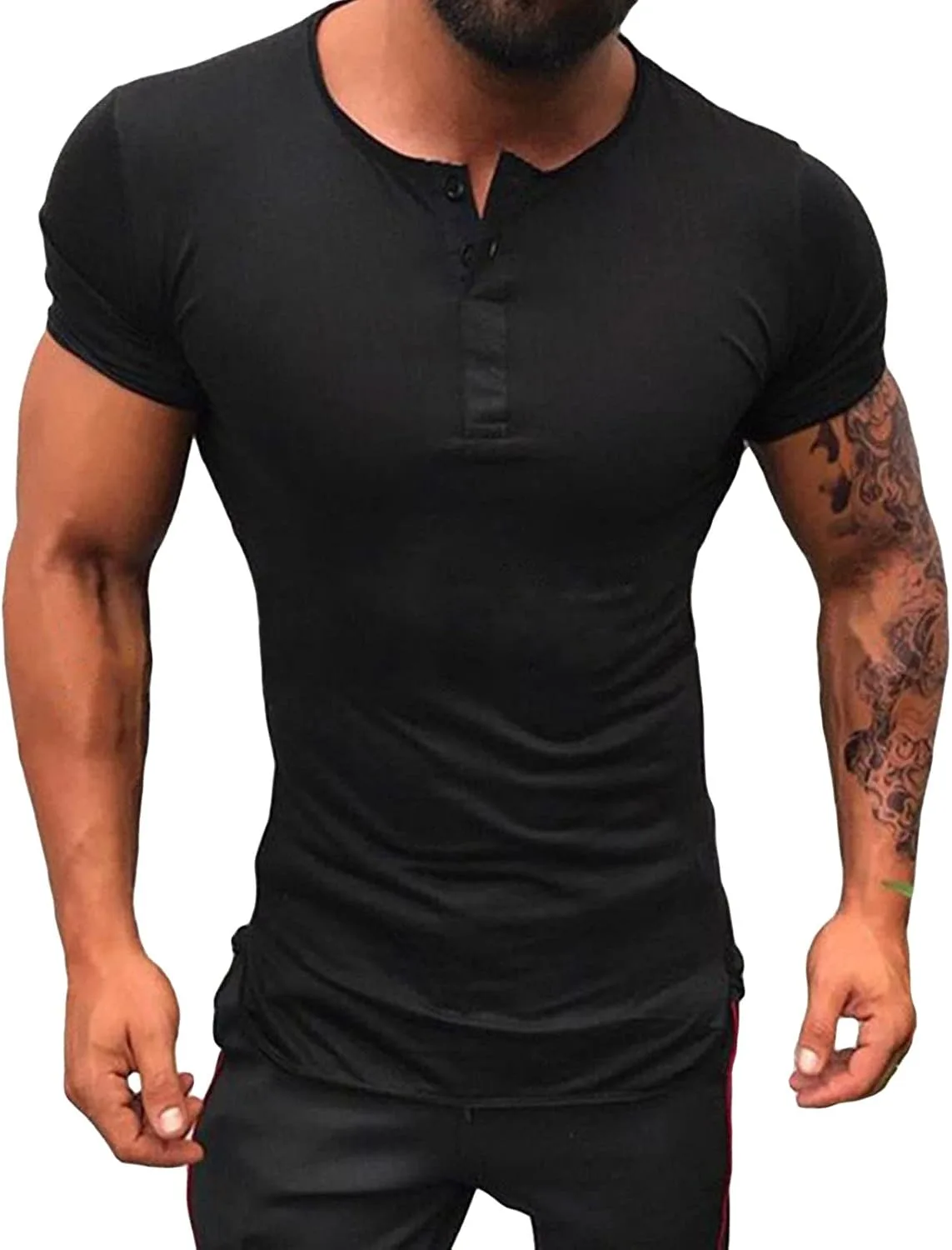 

Maiyifu-GJ мужская футболка Slim Fit Basic Designed Cotton Tee Lightweight Front Placket Short Sleeve Casual Solid Color Stretch