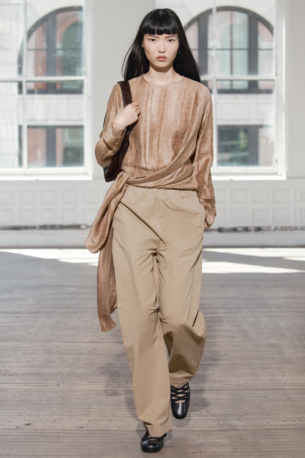 

Пижамные брюки из хлопка ZARA, средний кэмел