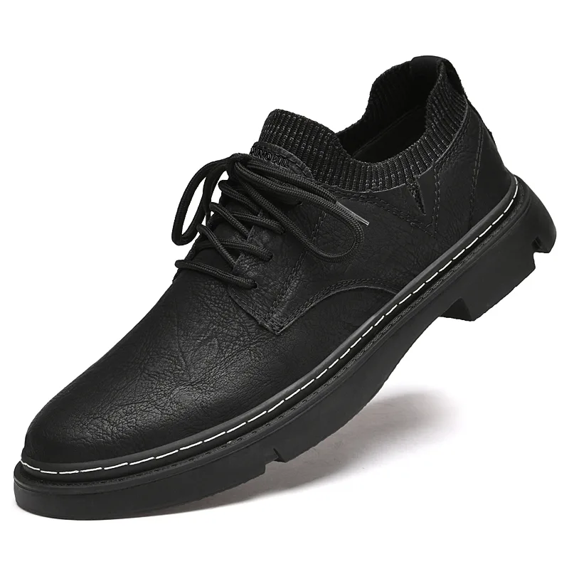 XIMO BULL Повседневные кожаные туфли мужские low top черные/хаки — фото 4