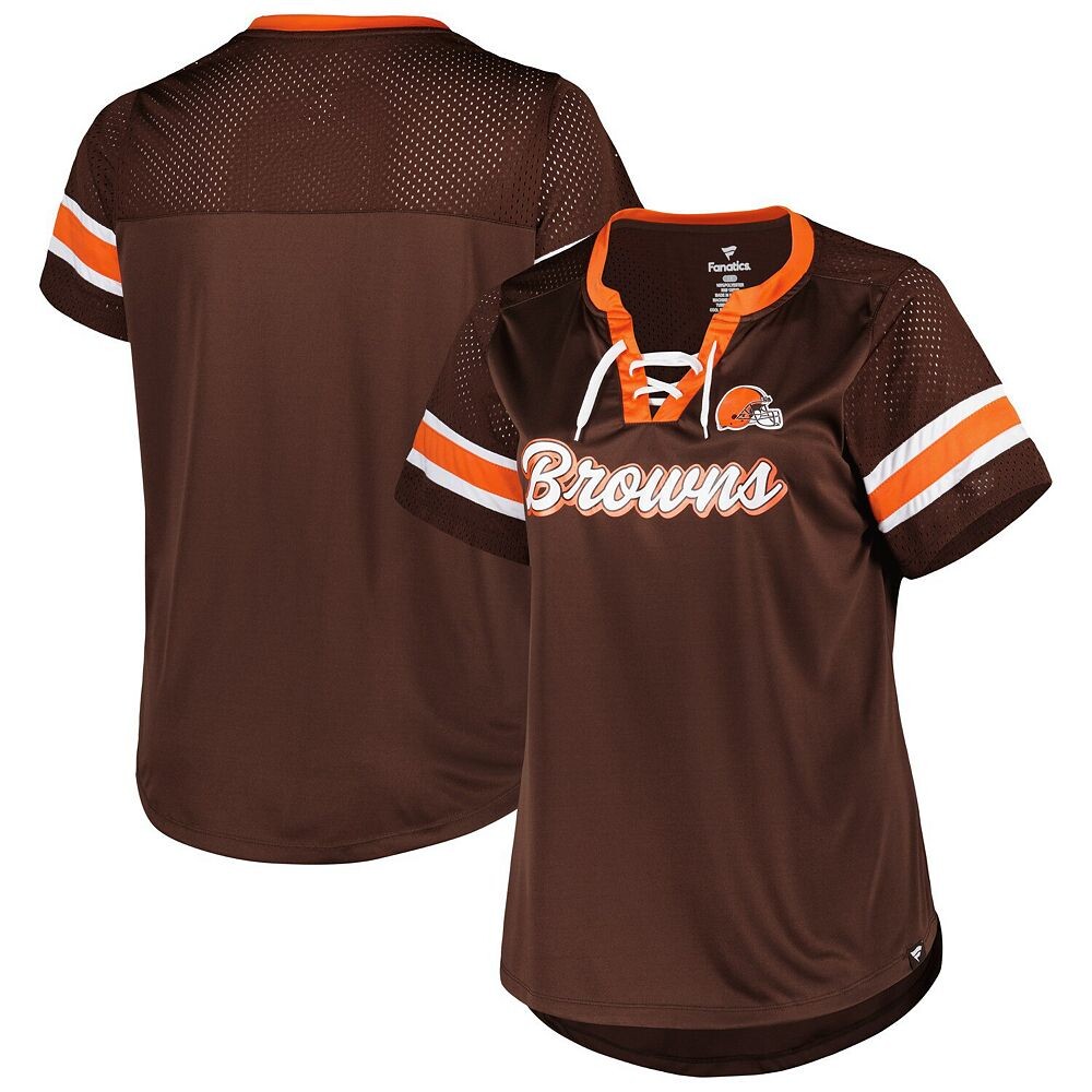 

Женская коричневая футболка с логотипом Fanatics Cleveland Browns размера плюс Original State на шнуровке, цвет Brn Brown