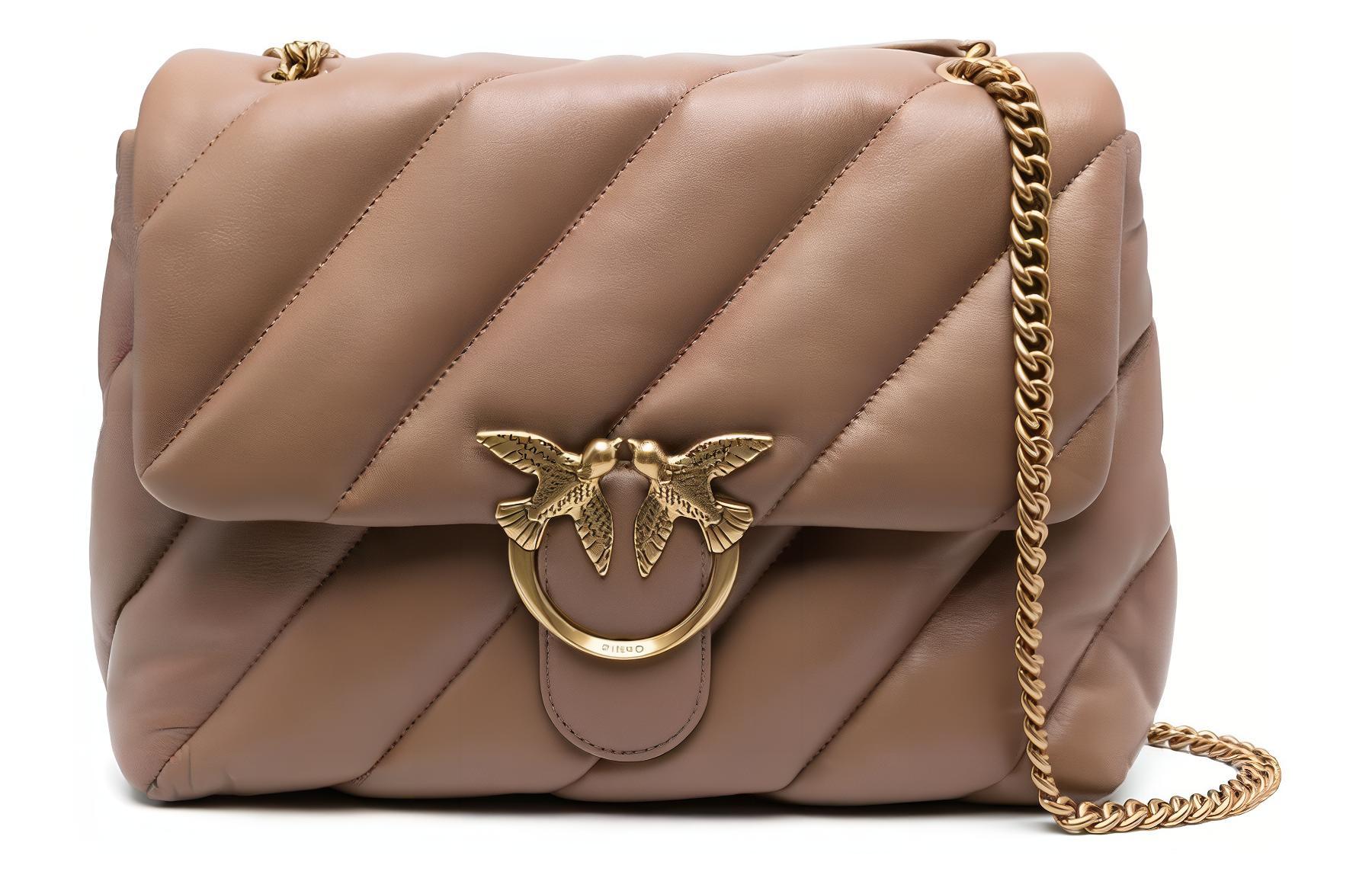 

PINKO Пуховая овчинная сумка кроссбейди через плечо женская коричневая