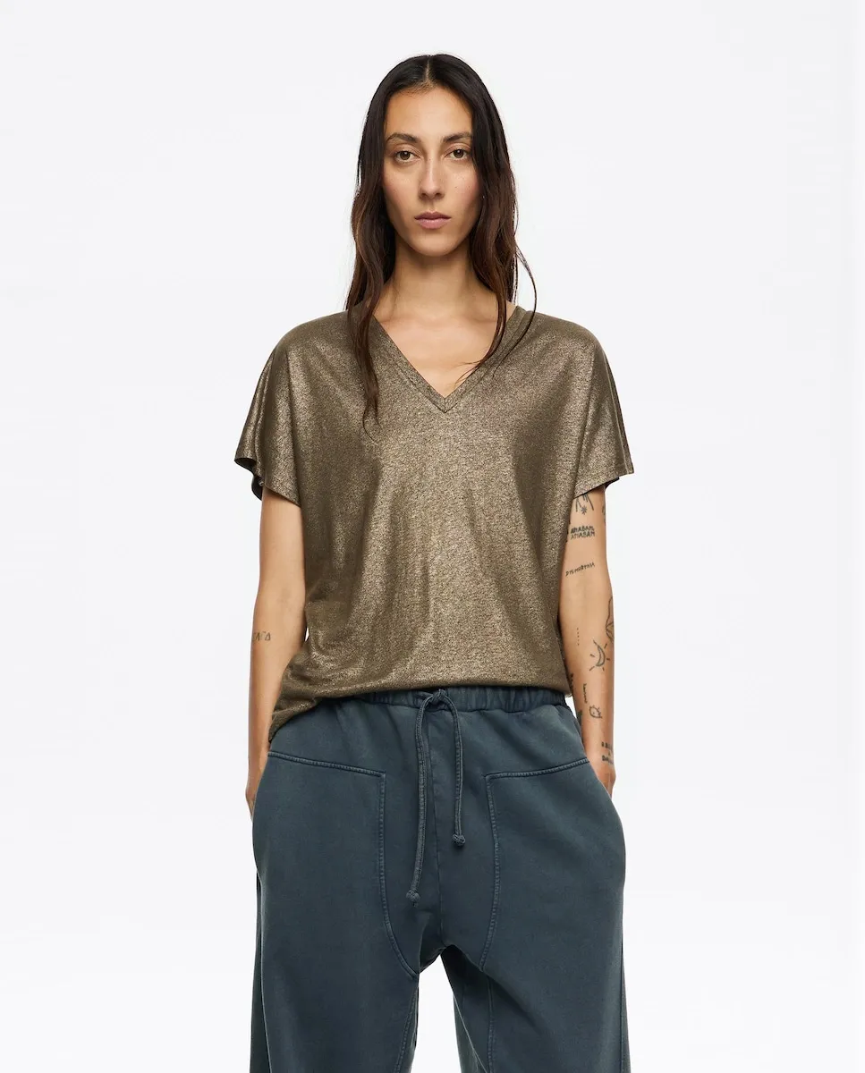 

Женская футболка с люрексом и V-образным вырезом Bimba y Lola, золотой