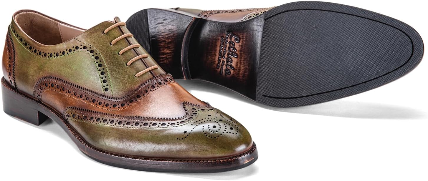 Мужские туфли оксфорды Lethato Wingtip Brogue ручной работы из натуральной кожи с шнуровкой, зеленый — фото 4
