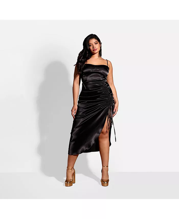 

Женское облегающее платье миди Mina Satin Plus Size с регулируемыми сборками Rebdolls, черный