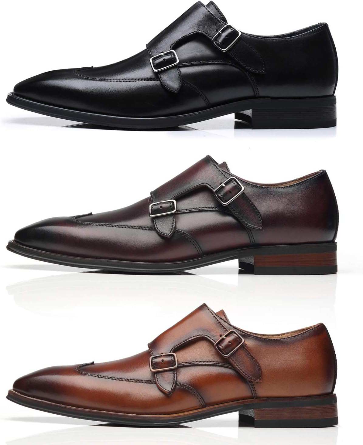 Мужские слипоны La Milano с двойной пряжкой Monk Strap, с закрытым носком, из кожи, оксфорды, формальные, деловые, повседневные, удобные туфли для мужчин, бордовый — фото 2