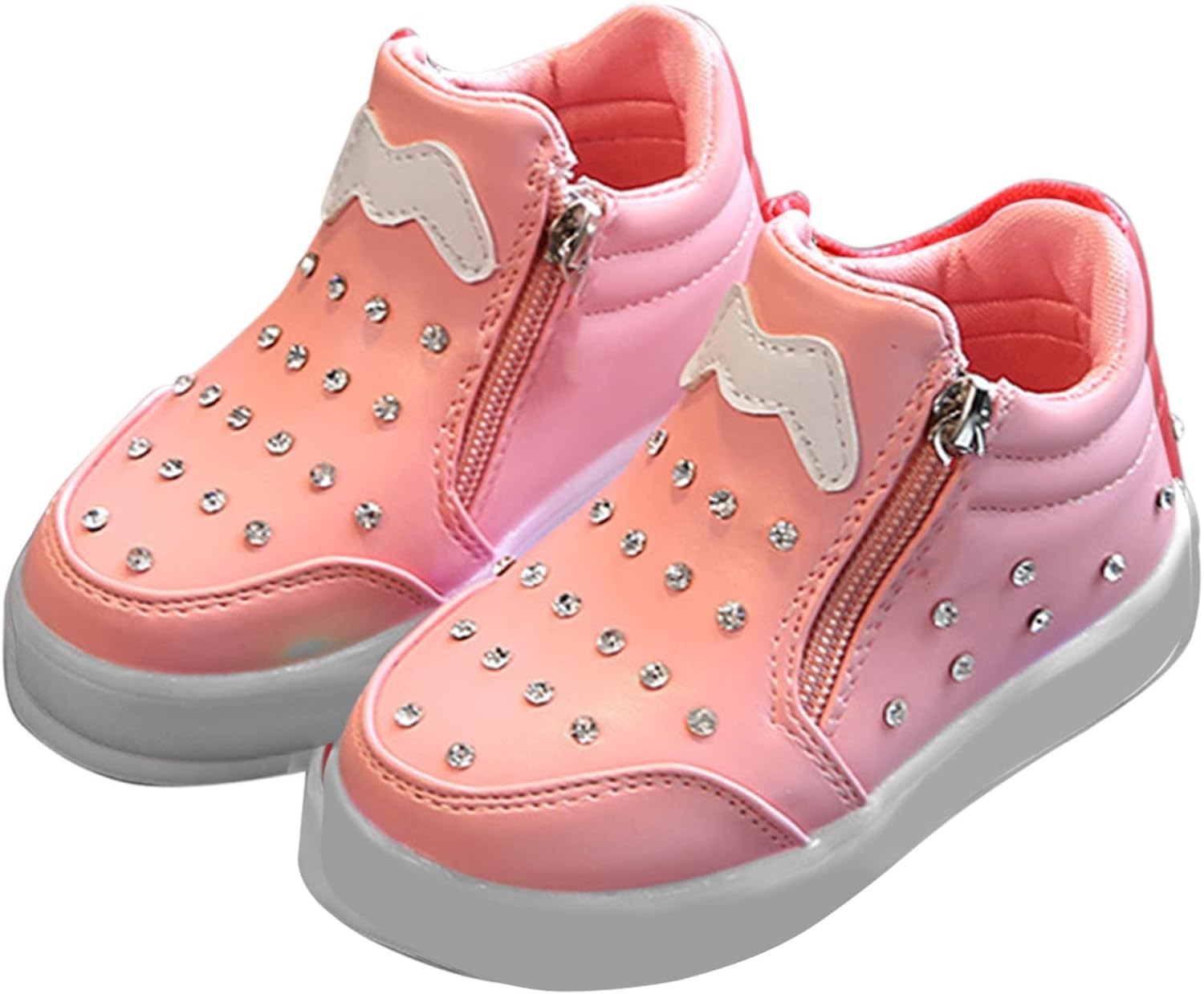 

ММальчики Девочки олдатские Ботинки с Подсветкой, Шнуровкой, Боковой Молнией, Ботильоны, Водонепроницаемые, с Жемчужным Украшением, для Ходьбы Generic, Pink