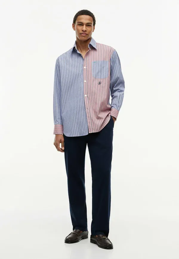 Рубашка Tommy Hilfiger Oversized fit premium colour blocked stripe shirt, голубая полоска — фото 2