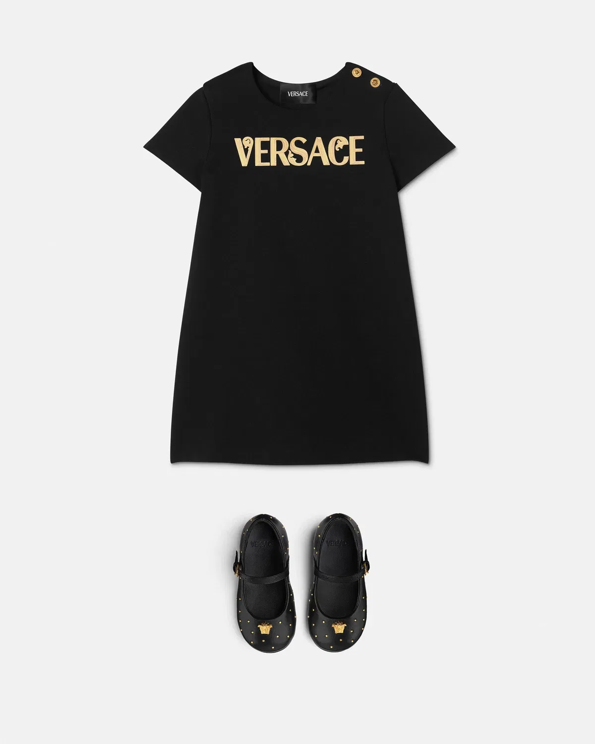 Детское платье с принтом из миланского трикотажа VERSACE, черный — фото 2