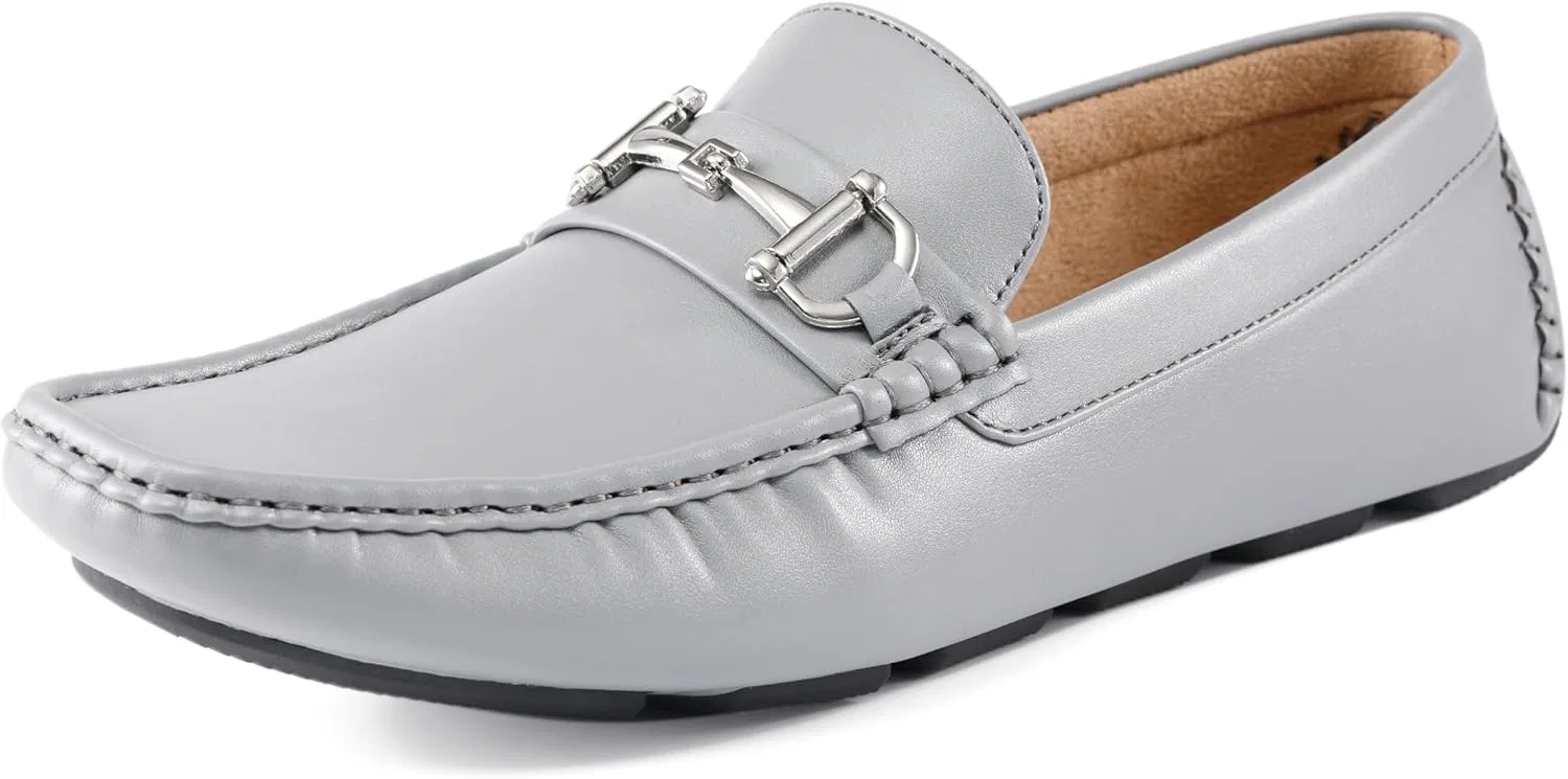 Лоферы мужские с серебряной пряжкой, Grey Smooth Amali