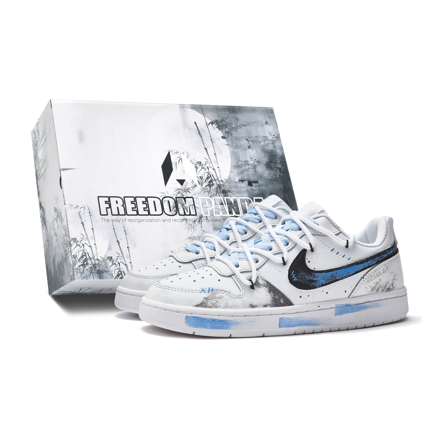 

Кроссовки Nike Court Borough Skateboard Shoes Women's Low-Top White Blue, Синий, Кроссовки Nike Court Borough Skateboard Shoes Women's Low-Top White Blue