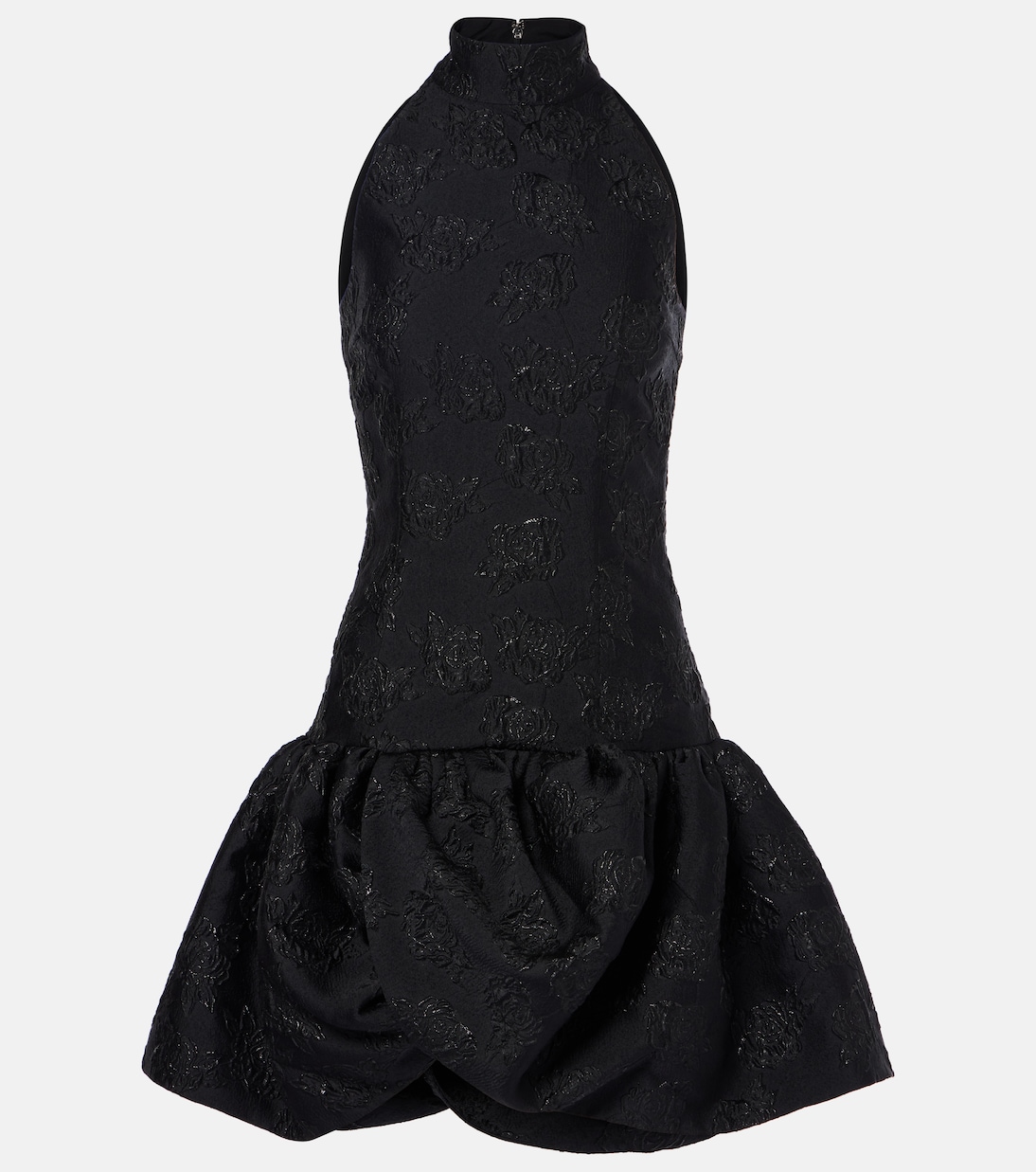 

Мини-платье из жаккарда с цветочным принтом и драпировкой Rotate, черный