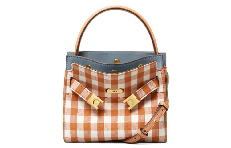 

TORY BURCH Сумка Lee Radziwill из кожи, сумка через плечо, женская сумка Trumpets, оранжево-белая клетчатая