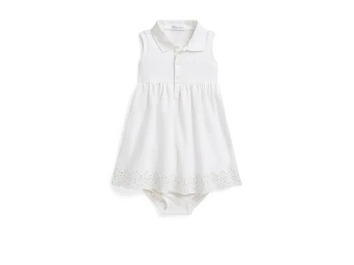 Платье поло с цветочным узором Eyelet Stretch Mesh Polo Dress & Bloomer Polo Ralph Lauren Kids, Bai Blue