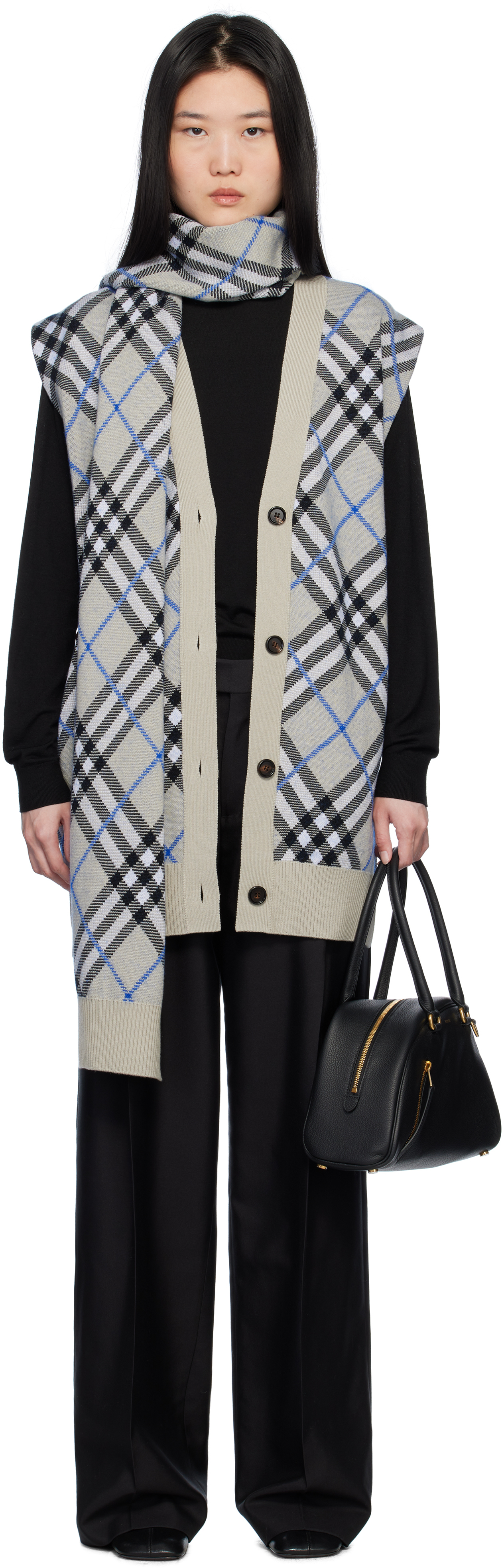 

Серый клетчатый кардиган-накидка Burberry