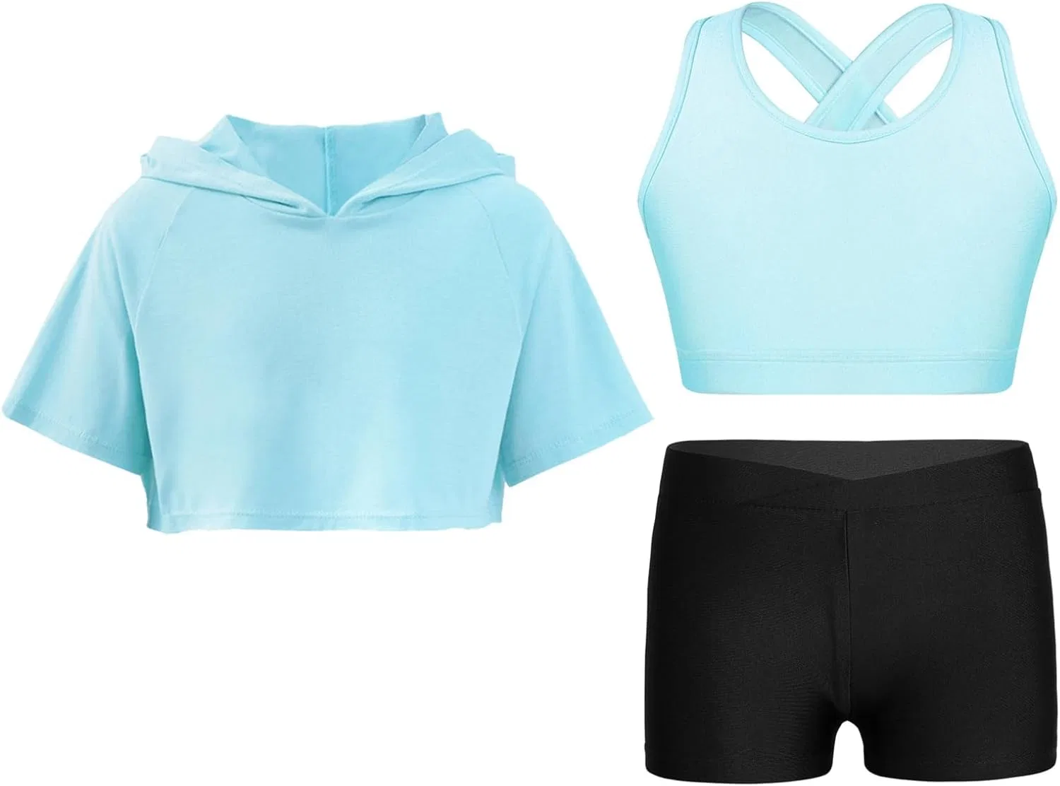 Детский спортивный костюм с капюшоном Freebily, топ и шорты, B Light Blue