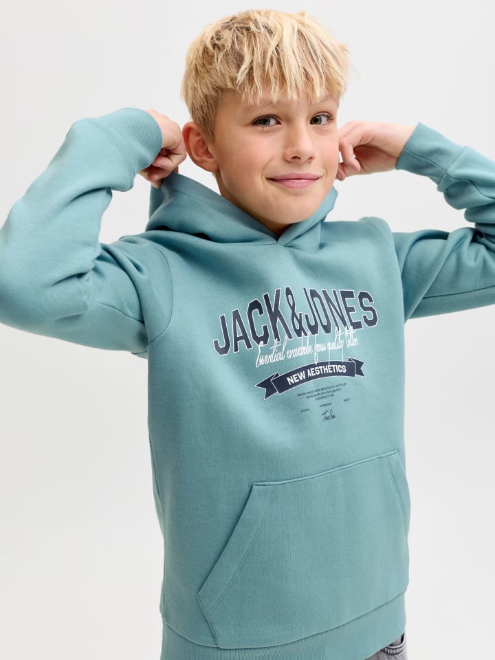 JACK & JONES Junior Толстовка с капюшоном JJELOGO SWEAT HOOD JNR, цвет минерально-голубой — фото 3