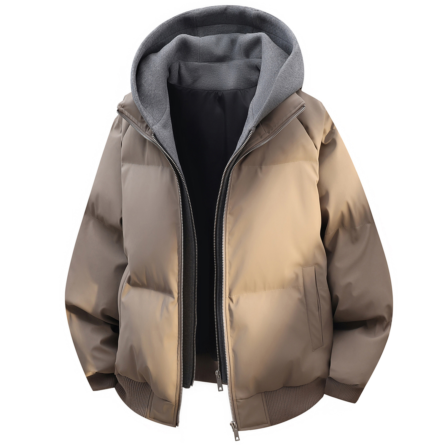 

Пуховик Unisex с капюшоном утепленный стеганый X1617, серый puffer jacket