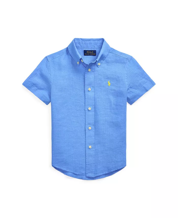 

Рубашка с коротким рукавом из льна для мальчиков старшего возраста Polo Ralph Lauren, синий