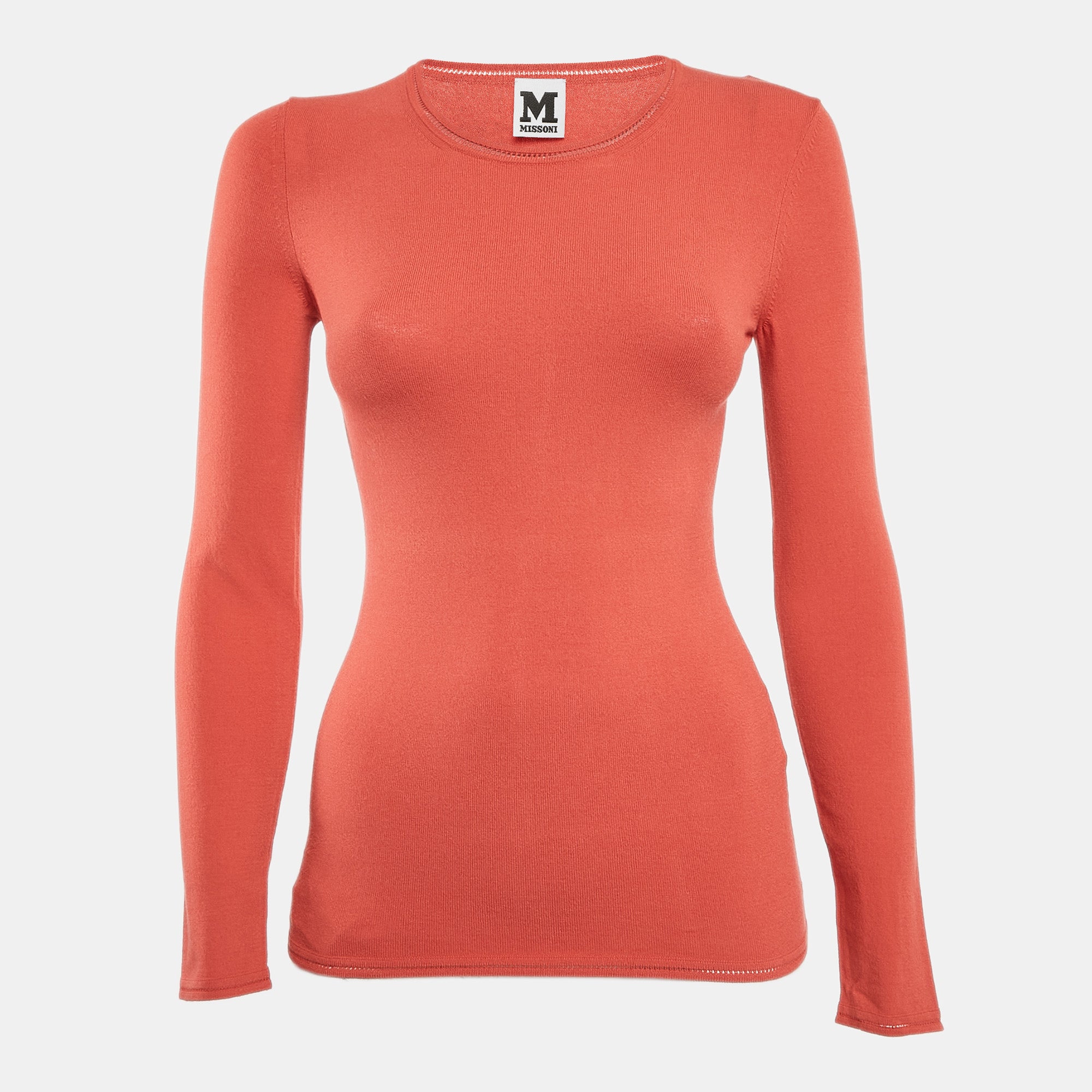 

M Missoni Вязаный топ с длинными рукавами Missoni кораллово-розового цвета