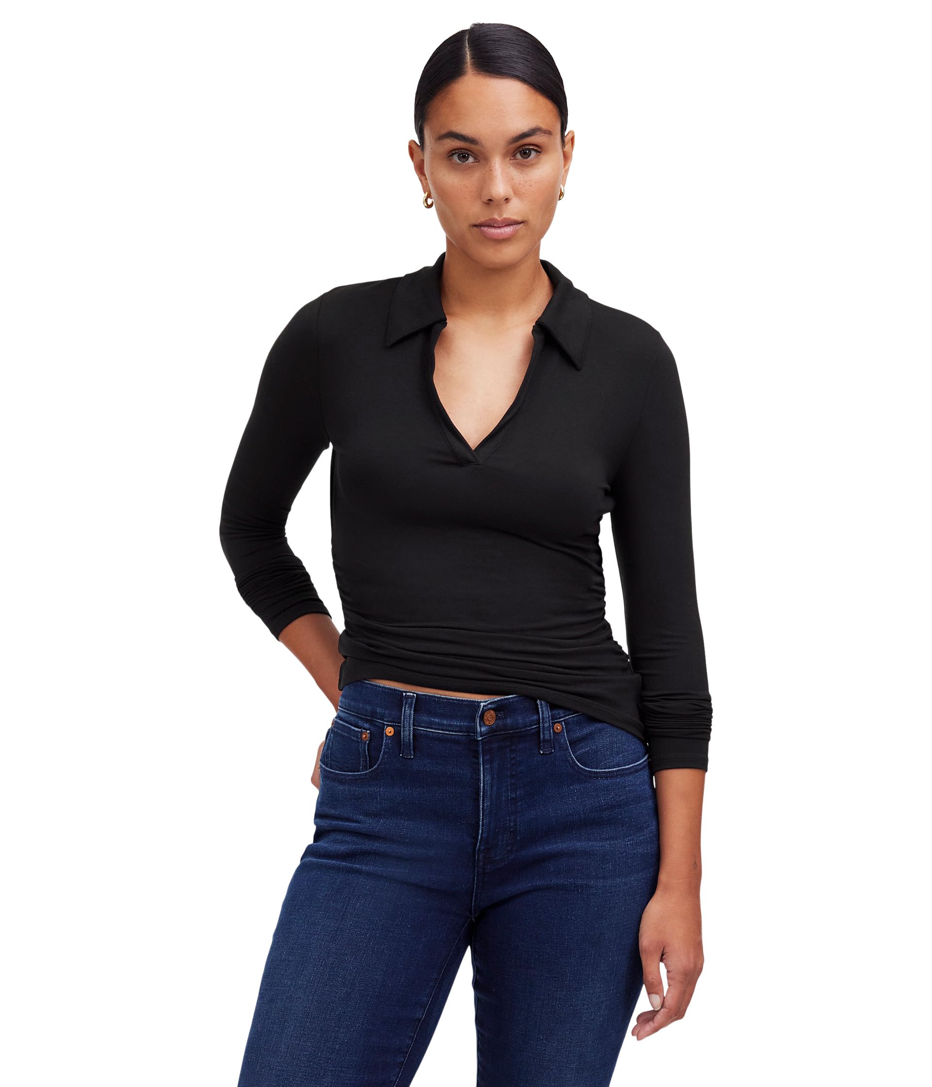 

Топ Madewell Long Sleeve Polo Side Cinch Top, Jet Black