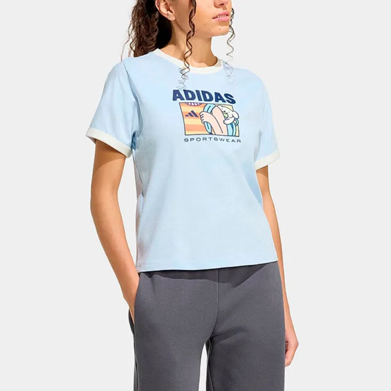 Футболка женская Blue с круглым вырезом, средней посадки Adidas — фото 3